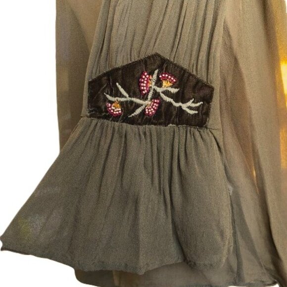 Zara olive brown velvet, embroidery and beads tunic top - Picture 8 of 13